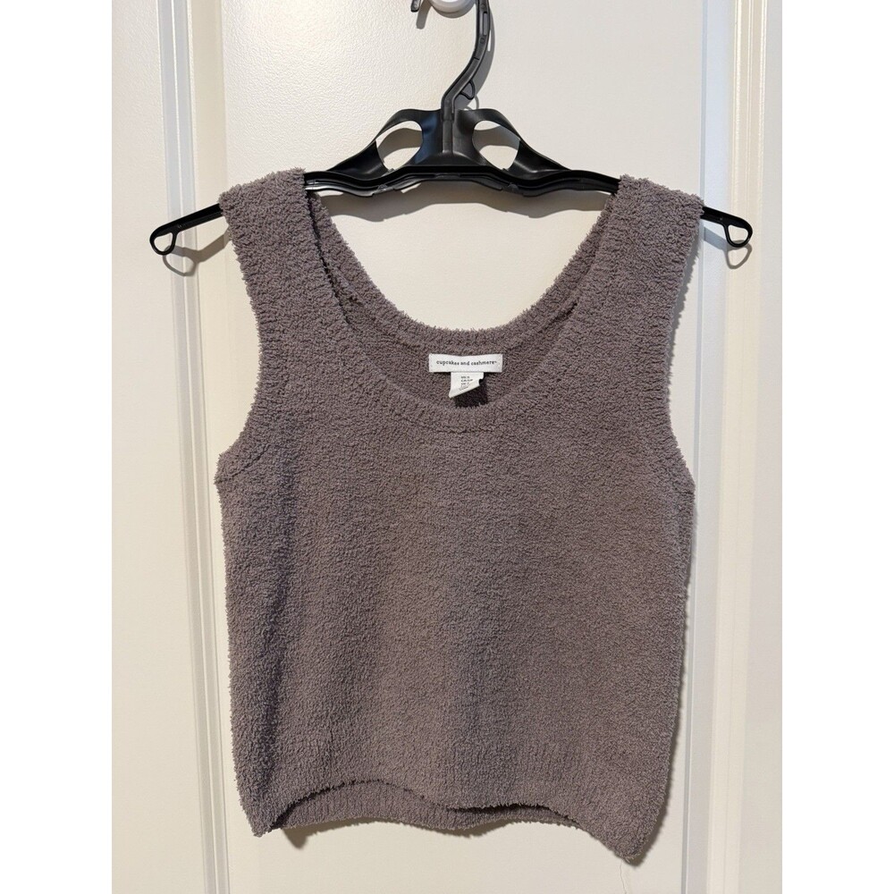 Cupcakes and Cashmere Womens S Purple Fuzzy Boucle Knit Sweater Tank Top
